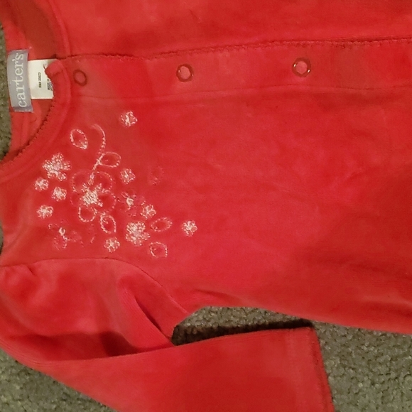 Carters vintage 12mth velour red embroidered footless 1 pc pjs - Picture 3 of 5